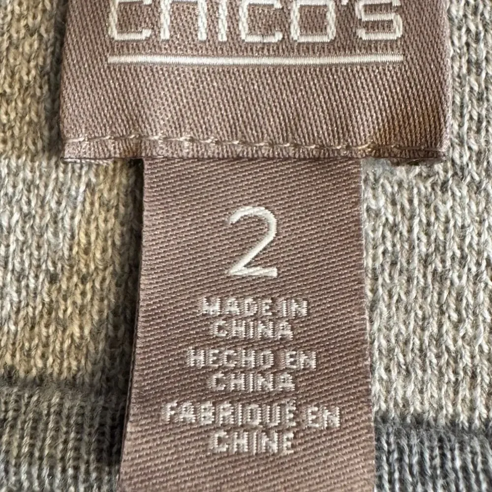 Chico's sweater gray tan cream white zebra print 3/4 sleeve pull on Sz 2 US L